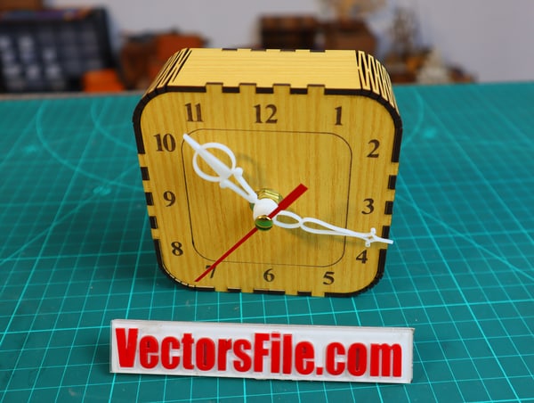 Laser Cut Wooden Table Clock Square Clock with Living Hing CDR and DXF File