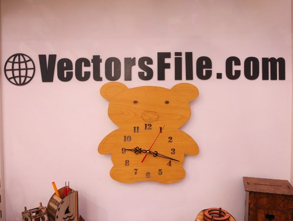 Laser Cut Wooden Bear Wall Clock Animal Clock Wall Decor Idea CDR and SVG File