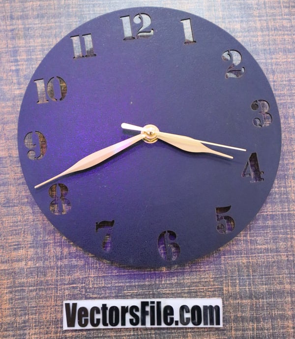 Laser Cut Wooden Wall Clock Round Simple Wall Clock with Stencil Font CDR and SVG File.cdr