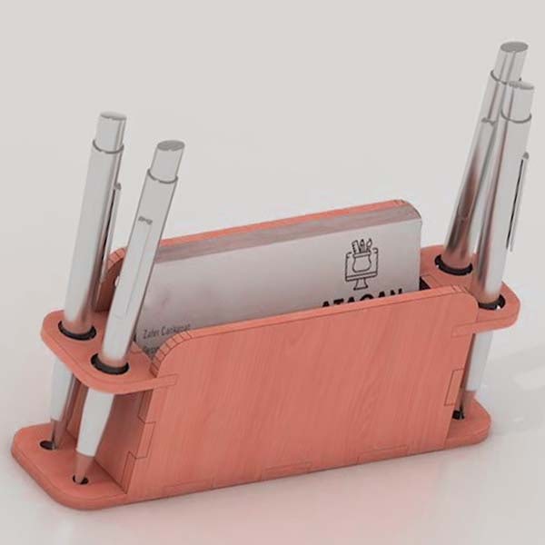 Laser Cut Wooden Pen Holder with Notepad Office Desk Organizer DXF and SVG File