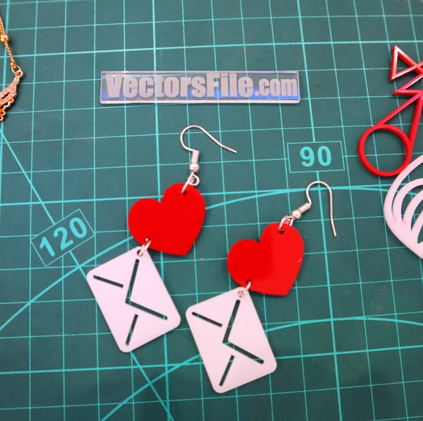 Laser Cut Acrylic Earring Design Heart with Love Letter Template SVG and CDR File