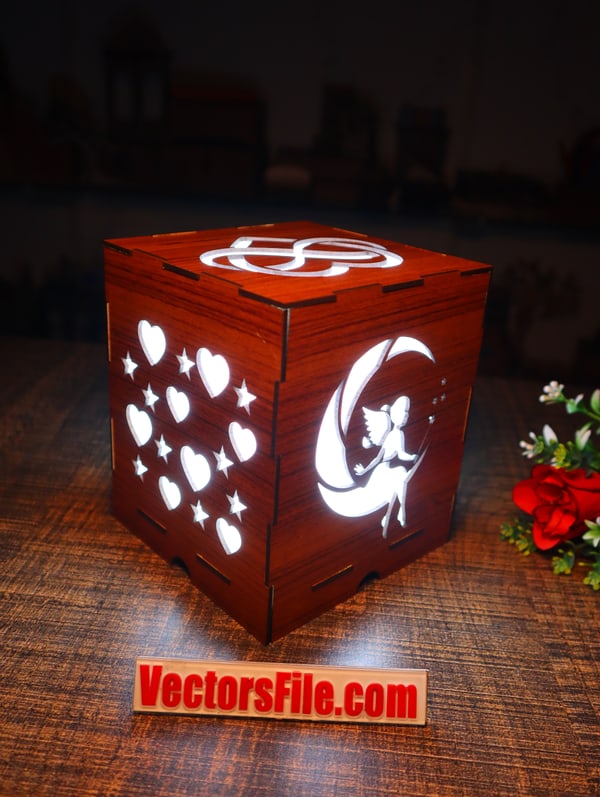 Laser Cut Wooden Square Night Light Lamp Desk Lamp Table Lamp CDR and DXF File