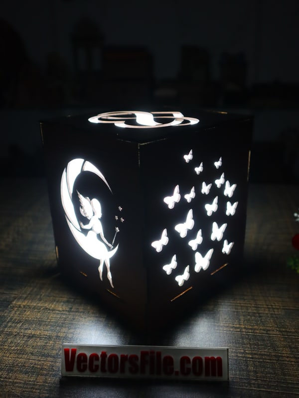Laser Cut Wooden Square Night Light Lamp Desk Lamp Table Lamp CDR and DXF File