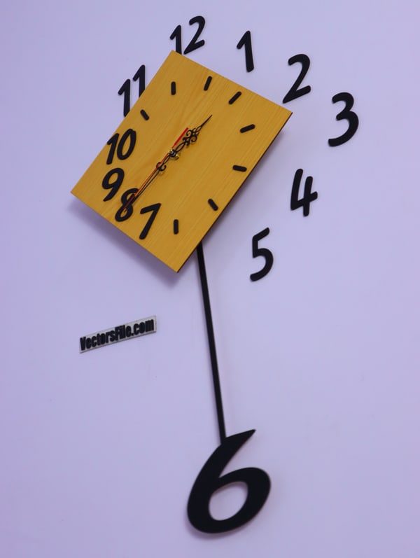 Laser Cut Modern Design 3D Wooden Pendulum Wall Clock for Wall Art CDR and DXF File