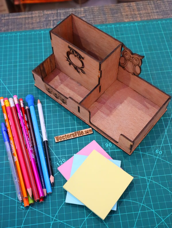 Laser Cut Owl Pencil Holder Owl Desk Organizer Pen Holder with Storage CDR and DXF File