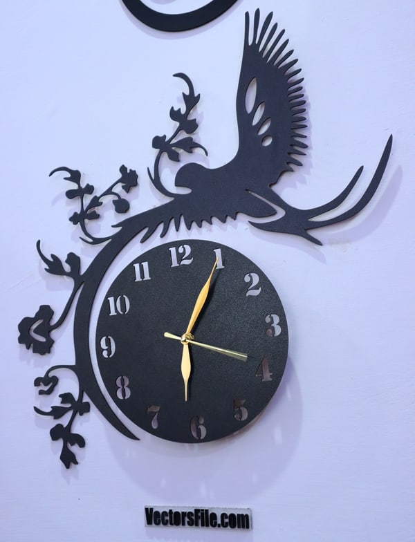 Laser Cut 3D Wooden Flying Bird Wall Clock Fairy Wall Clock 3D Clock CDR and DXF File