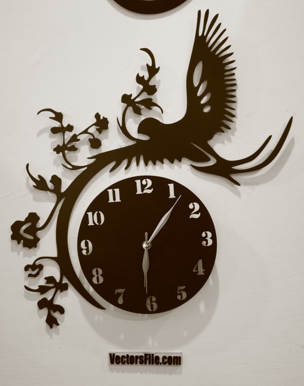 Laser Cut 3D Wooden Flying Bird Wall Clock Fairy Wall Clock 3D Clock CDR and DXF File
