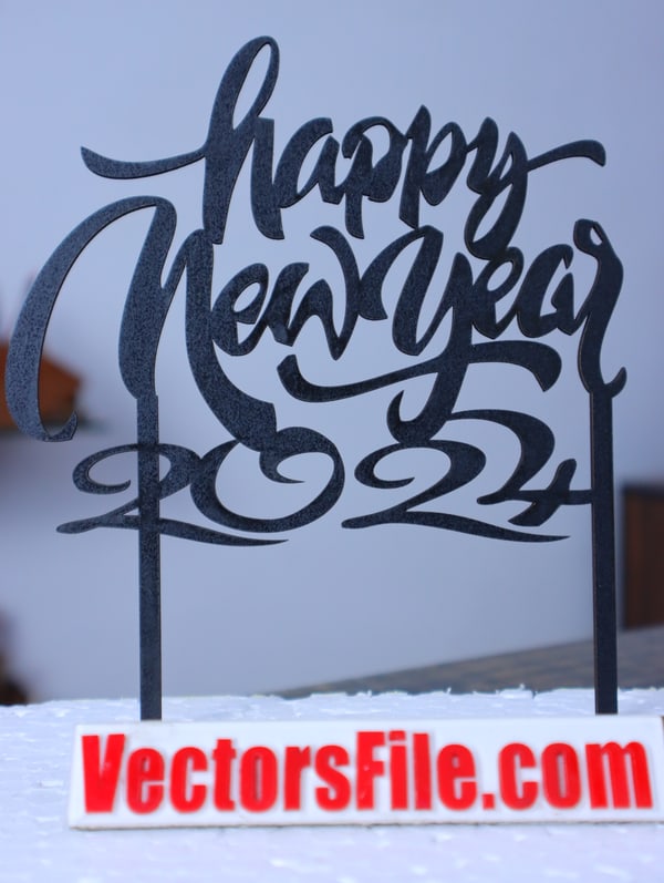 Laser Cut Happy New Year 2024 Cake Topper Design CDR and DXF File