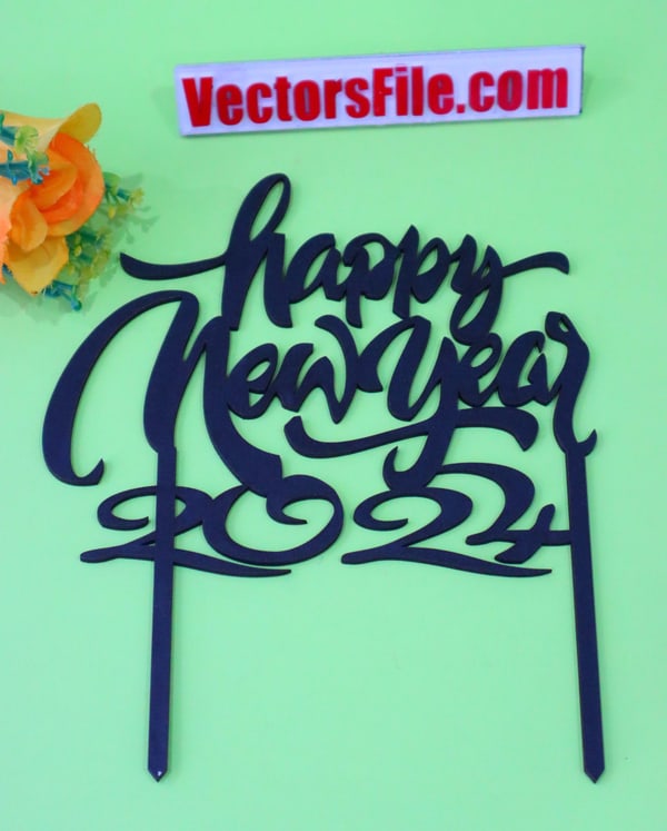 Laser Cut Happy New Year 2024 Cake Topper Design CDR and DXF File