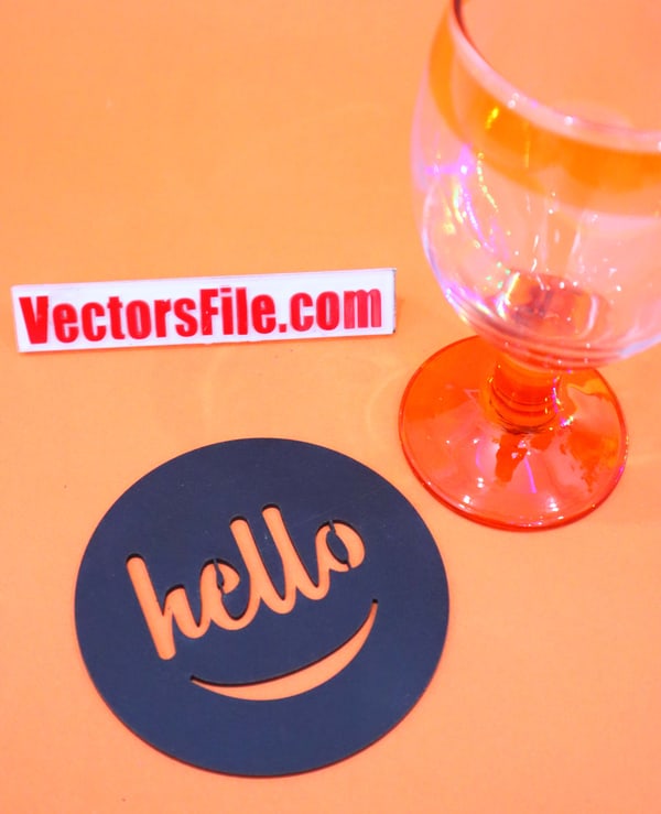 Laser Cut Wooden Hello Coaster Tea Coaster Glass Coaster Round Coaster Vector File