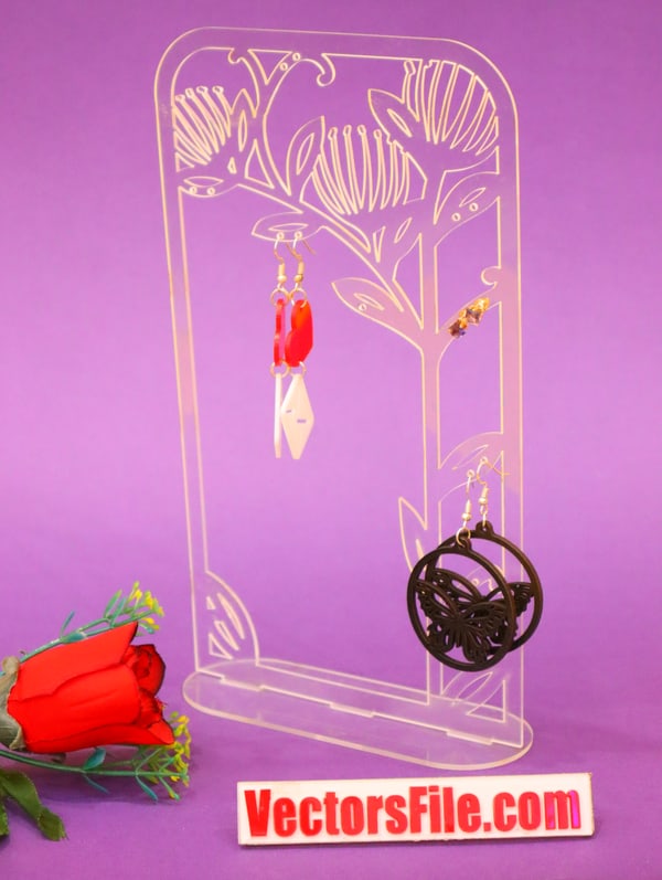 Laser Cut Acrylic Earring Stand Jewelry Display Stand Girls Room Decor Vector File