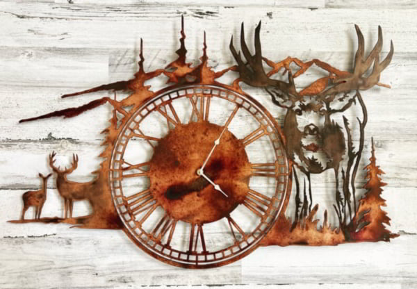 Laser Cut Deer Clock Wildlife Wall Clock for Room Decor Round Clock DXF and CDR File