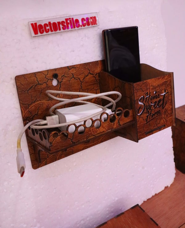 Laser Cut Wall Mounted Mobile Stand Key Holder with Storage Shelf CDR and DXF File