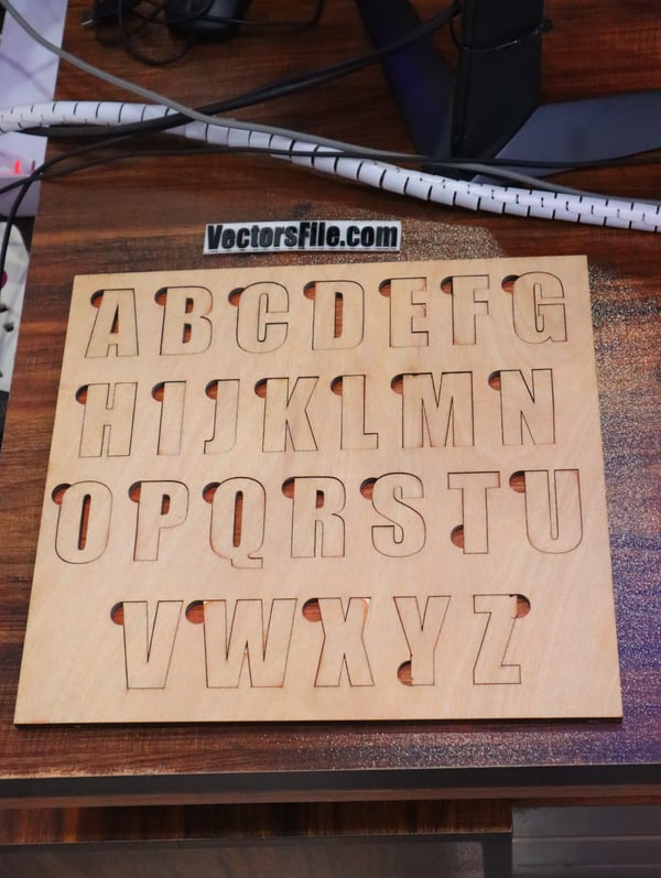 Laser Cut Wooden Alphabet Puzzle Letter Jigsaw for Kids Education Vector File