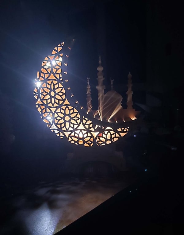 Laser Cut Ramadan Wooden Eid Mubarak Night Light Moon Table Lamp SVG and DXF File