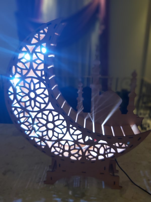 Laser Cut Ramadan Wooden Eid Mubarak Night Light Moon Table Lamp SVG and DXF File