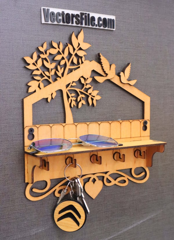 Laser Cut Key Hanger Wall Decor Wall Mounted Key Organizer with Shelf CDR and DXF File