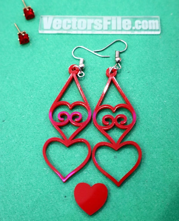Laser Cut Acrylic Earring Heart Earring Acrylic Jewelry Template CDR and DXF File