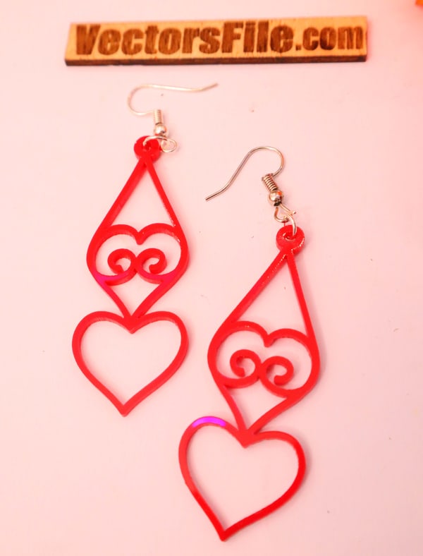 Laser Cut Acrylic Earring Heart Earring Acrylic Jewelry Template CDR and DXF File