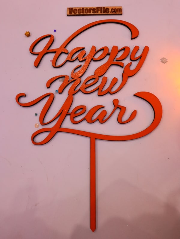 Laser Cut Happy New Year Cake Topper Template CDR and DXF File