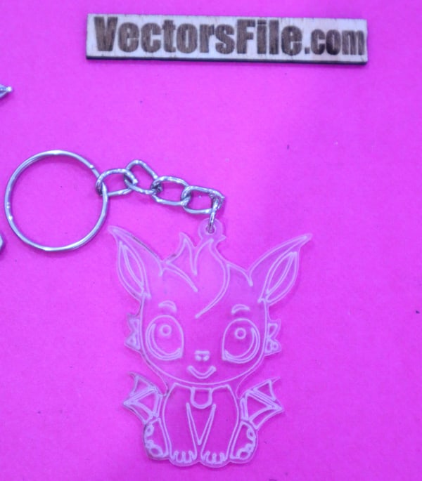 Laser Cut Acrylic Line Art Dragon Keychain Design Keyring Vector DXF and CDR File