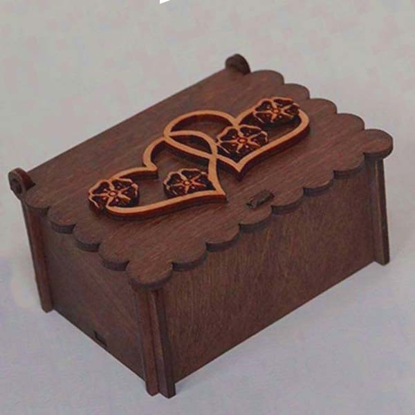 Laser Cut Mini Jewelry Box with Heart Design Wooden Gift Box SVG and DXF File