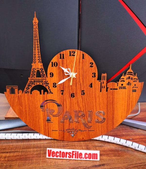 Laser Cut Wooden Paris Eiffel Tower Wall Clock Face Template SVG and CDR File