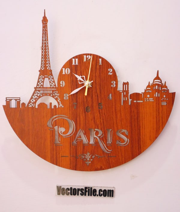 Laser Cut Wooden Paris Eiffel Tower Wall Clock Face Template SVG and CDR File