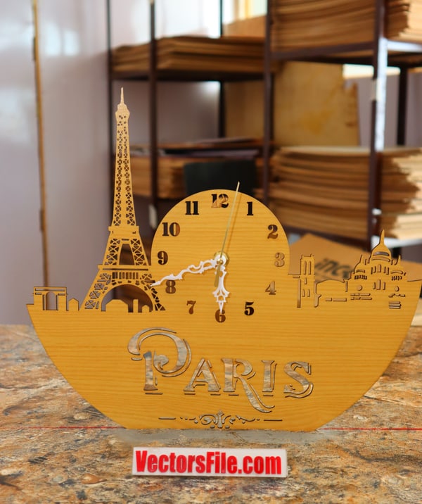 Laser Cut Paris Eiffel Tower Design Wall Clock Model SVG and CDR File