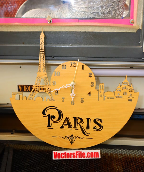 Laser Cut Paris Eiffel Tower Design Wall Clock Model SVG and CDR File