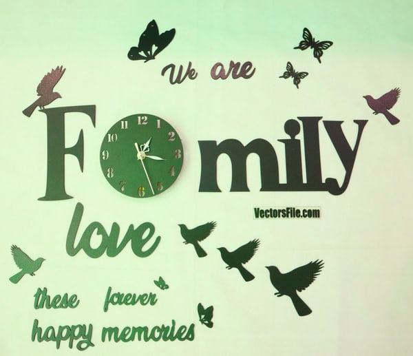 Laser Cut 3D Wooden Puzzle Family Wall Clock Room Decor Idea Clock Template DXF and CDR File