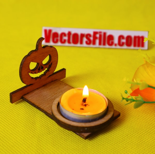 Laser Cut Wooden Halloween Pumpkin Tealight Candle Holder DXF and CDR File