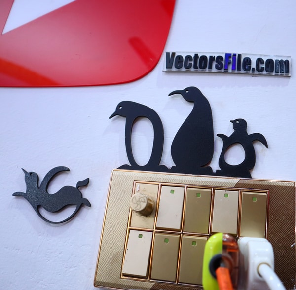 Laser Cut Wooden Electric Board Decoration Penguin Wall Decor Idea DXF and CDR File