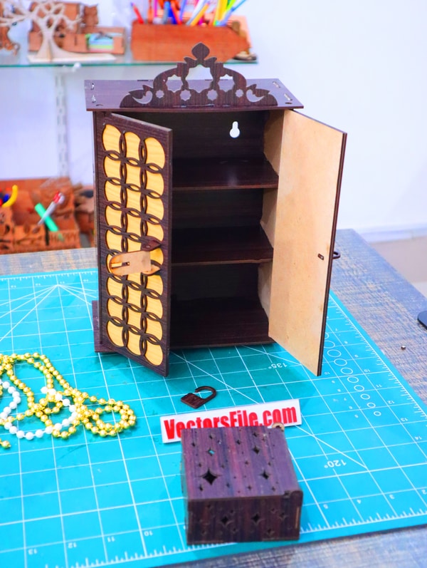 Laser Cut Wooden Almirah Jewelry Box Gift Almirah Doll House DXF and CDR File