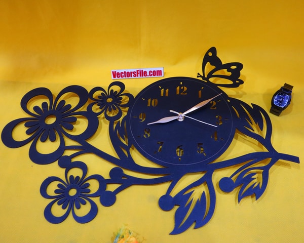 Laser Cut 3D Wooden Flower Wall Clock Room Wall Art Decor Clock DXF and CDR File