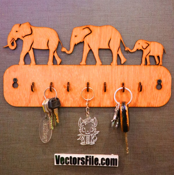 Laser Cut Wooden Housekeeper Elephant Family Key Holder DXF and CDR File