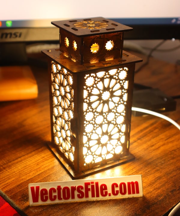 Laser Cut Lantern Shape Wooden Lamp Night Light Lamp Desk Lamp Design SVG and CDR File