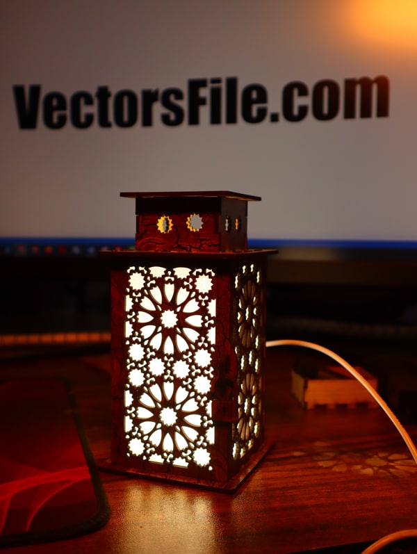 Laser Cut Lantern Shape Wooden Lamp Night Light Lamp Desk Lamp Design SVG and CDR File