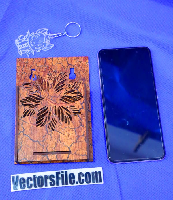Laser Cut Wall Mounted Mobile Stand with Flower Design Phone Holder DXF and CDR File