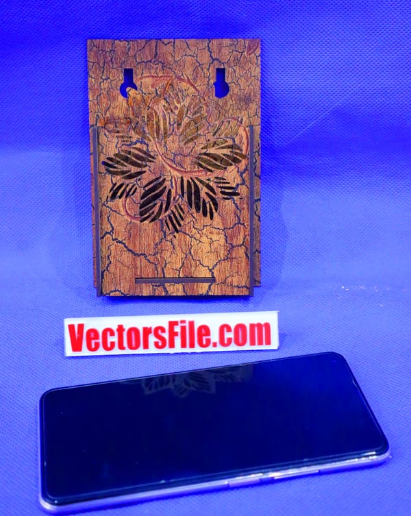 Laser Cut Wall Mounted Mobile Stand with Flower Design Phone Holder DXF and CDR File