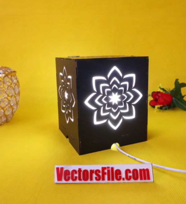 Laser Cut Square Box Lamp Wooden Lamp Table Lamp Night Light Lamp DXF and CDR File