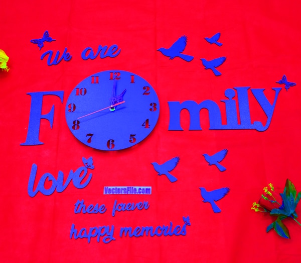Laser Cut 3D Wooden Family Wall Clock Wall Art Decor Idea DXF and CDR File