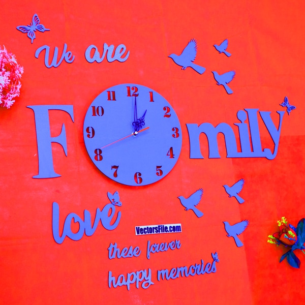 Laser Cut 3D Wooden Family Wall Clock Wall Art Decor Idea DXF and CDR File
