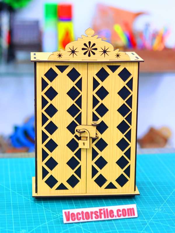 Laser Cut Wooden Almirah Jewelry Organizer Jewellery Box DXF and CDR File