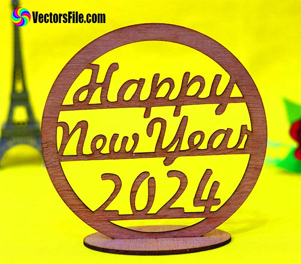 Laser Cut Happy New Year Stand Decoration Design DXF and CDR File