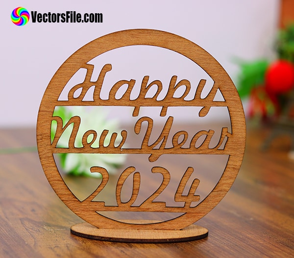 Laser Cut Happy New Year Stand Decoration Design DXF and CDR File