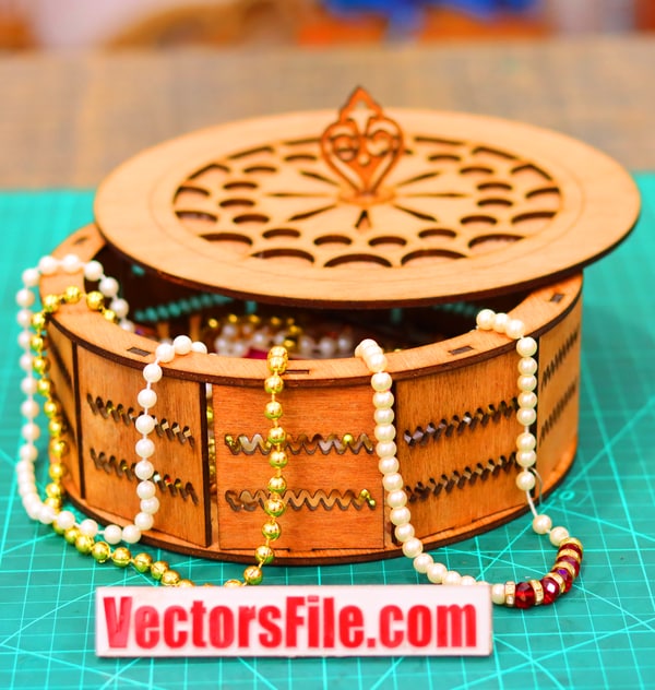 Laser Cut Wooden Round Jewellery Box Gift Box Makeup Box DXF and CDR File