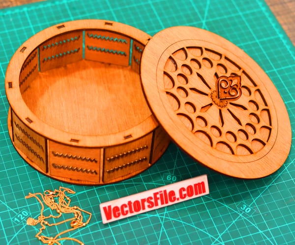 Laser Cut Wooden Round Jewellery Box Gift Box Makeup Box DXF and CDR File