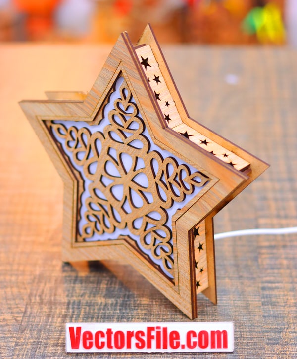 Laser Cut Wooden Star Lamp Desk Lamp Table Lamp Night Light Lamp DXF and CDR File