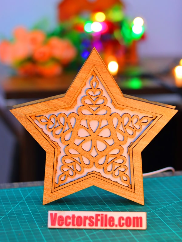 Laser Cut Wooden Star Lamp Desk Lamp Table Lamp Night Light Lamp DXF and CDR File
